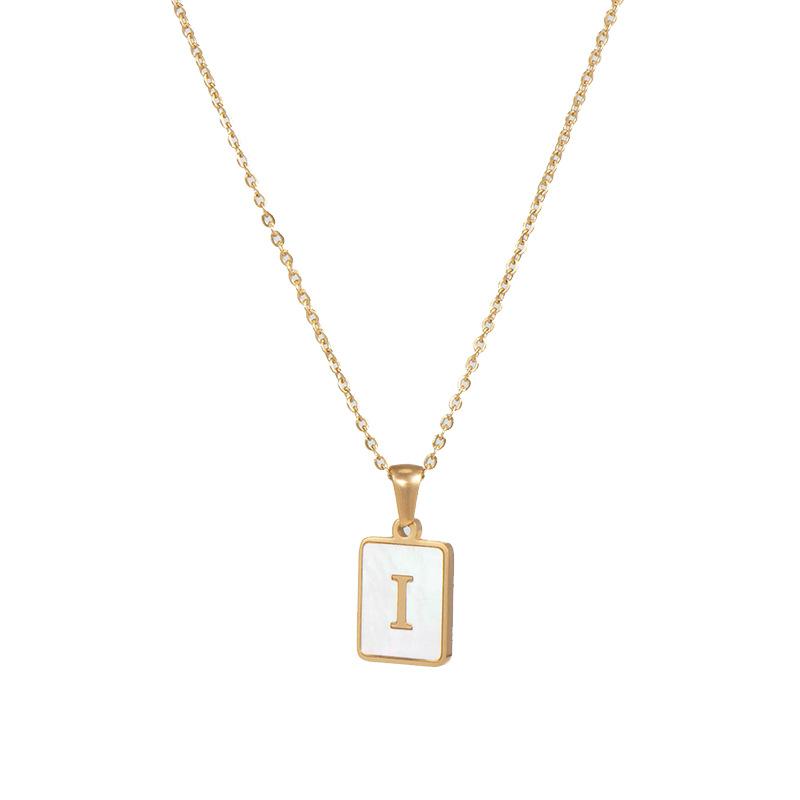 E.B.belle Minimalist Mother of Pearl Shell Stainless Steel Tarnish Free Initial Necklace Gold Plated Letter Necklace for Women