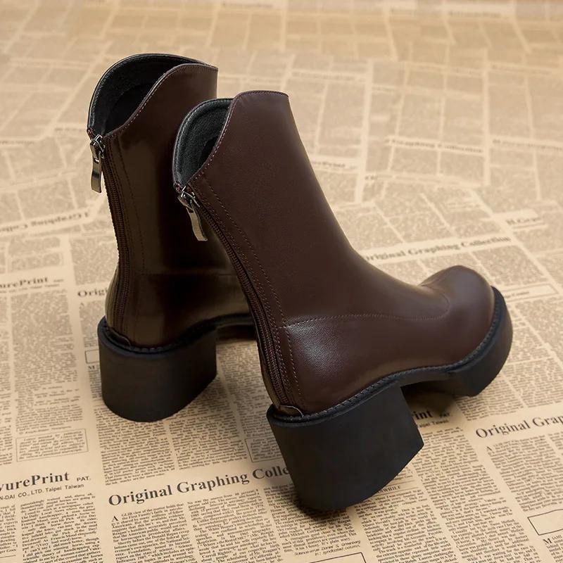 Fashion High Heel Women Ankle Boots Fashion High Quality Platform Shoes for Women British Style Brown Boot Comfor Women Waterproof Boots