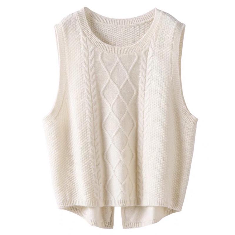 Women's Autumn Winter 100% Wool Knit Vest Sweater - Chic Sleeveless Layering Gilet