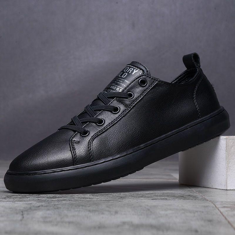 

Мужская обувь весенне-осенняя модная простая кожаная дышащая легкая уличная повседневная низкая кеды 44 чёрный