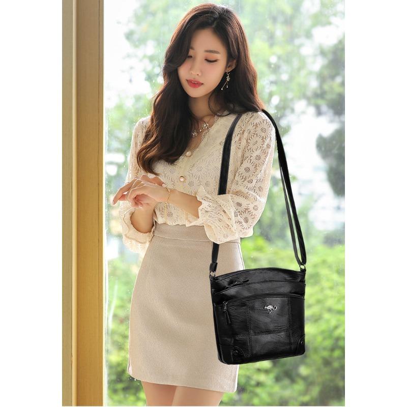 Soft Leather Texture Bag Women Crossbody New Fashion Shoulder Bag Minimalist Euro-American Trend Vintage Multi-Pocket Large Capacity