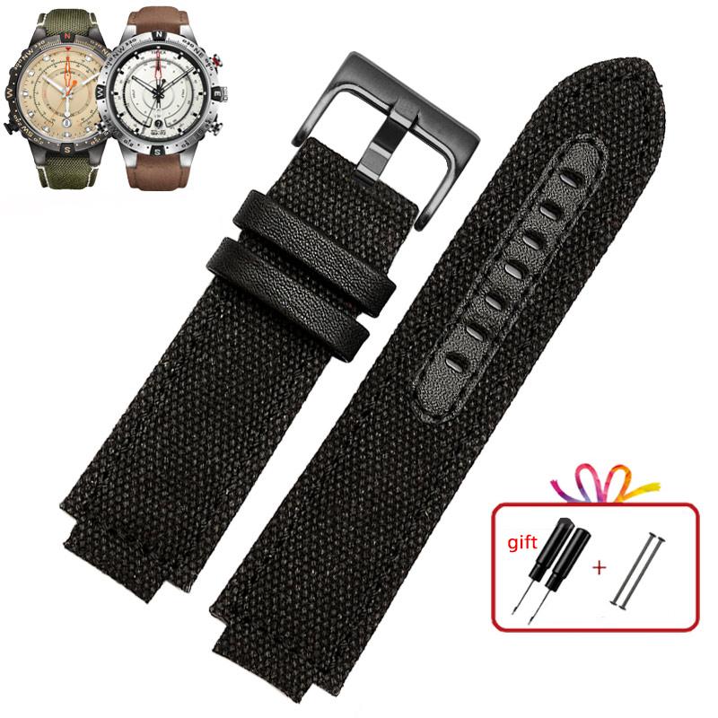 Cinturino in vera pelle per orologio Timex Tidal compass Cinturino T2n739 T2n720 T2n721 Cinturino in tela 24*16mm da uomo Bocca convessa