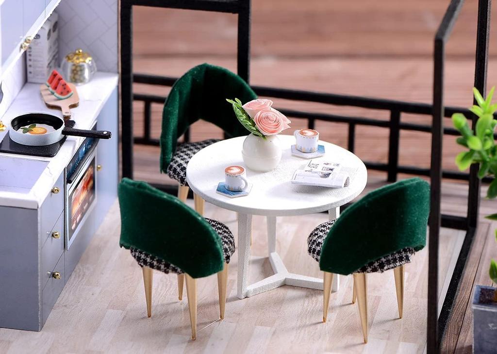 CUTEROOM DIY Wooden Dollhouse Handmade Kit Set DIY Wooden Toy House Miniature House Dollhouse Kit Wooden Dollhouse Music Box Present Gift with LED