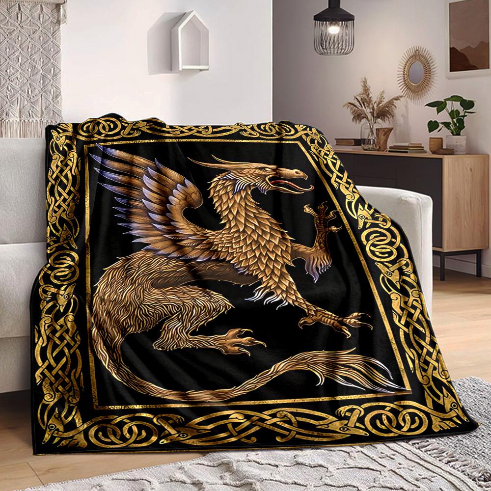1pc Golden Dragon Blanket Lightweight Flannel Blanket Throw Blanket For Sofa, Bed, Travel, Camping, Livingroom, Couch, Chair, And Bed yy2509026201
