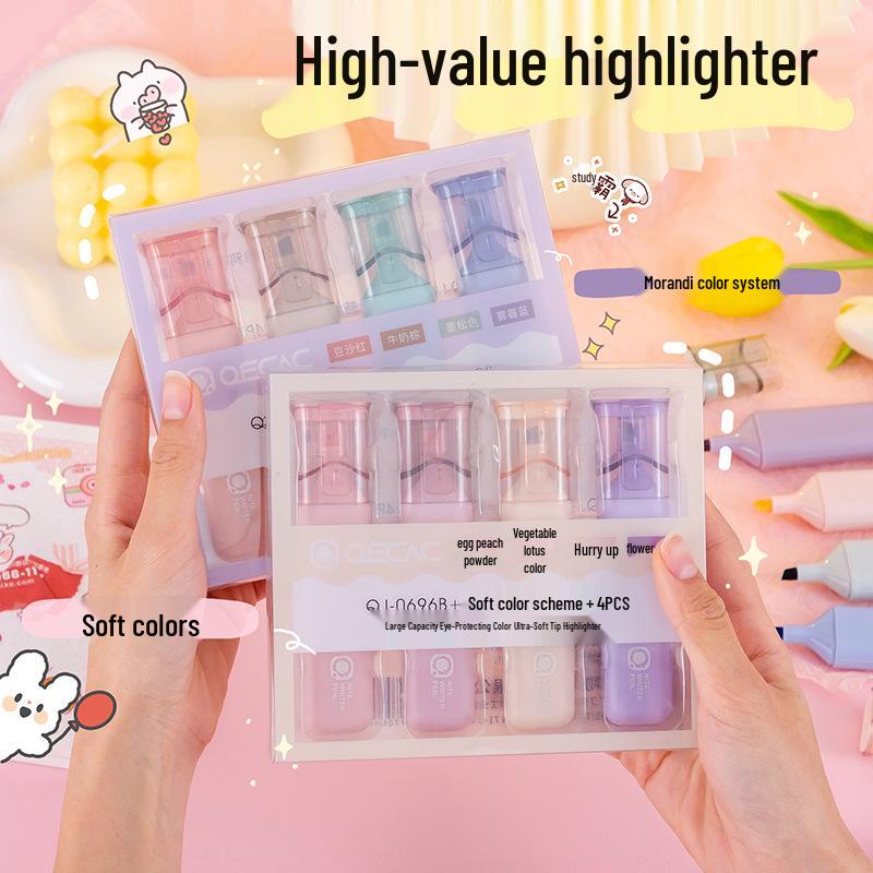 Morandi Double-Ended Highlighter Pen - Eye-Safe Macaron Colors for Students