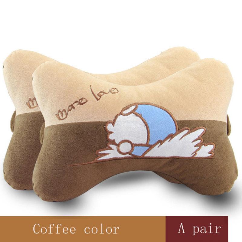 2pcs Pp Cotton Super Soft Car Cartoon Headrest Car Accessories Car Neck Pillow Comfortable Headrest Cartoon Coffee