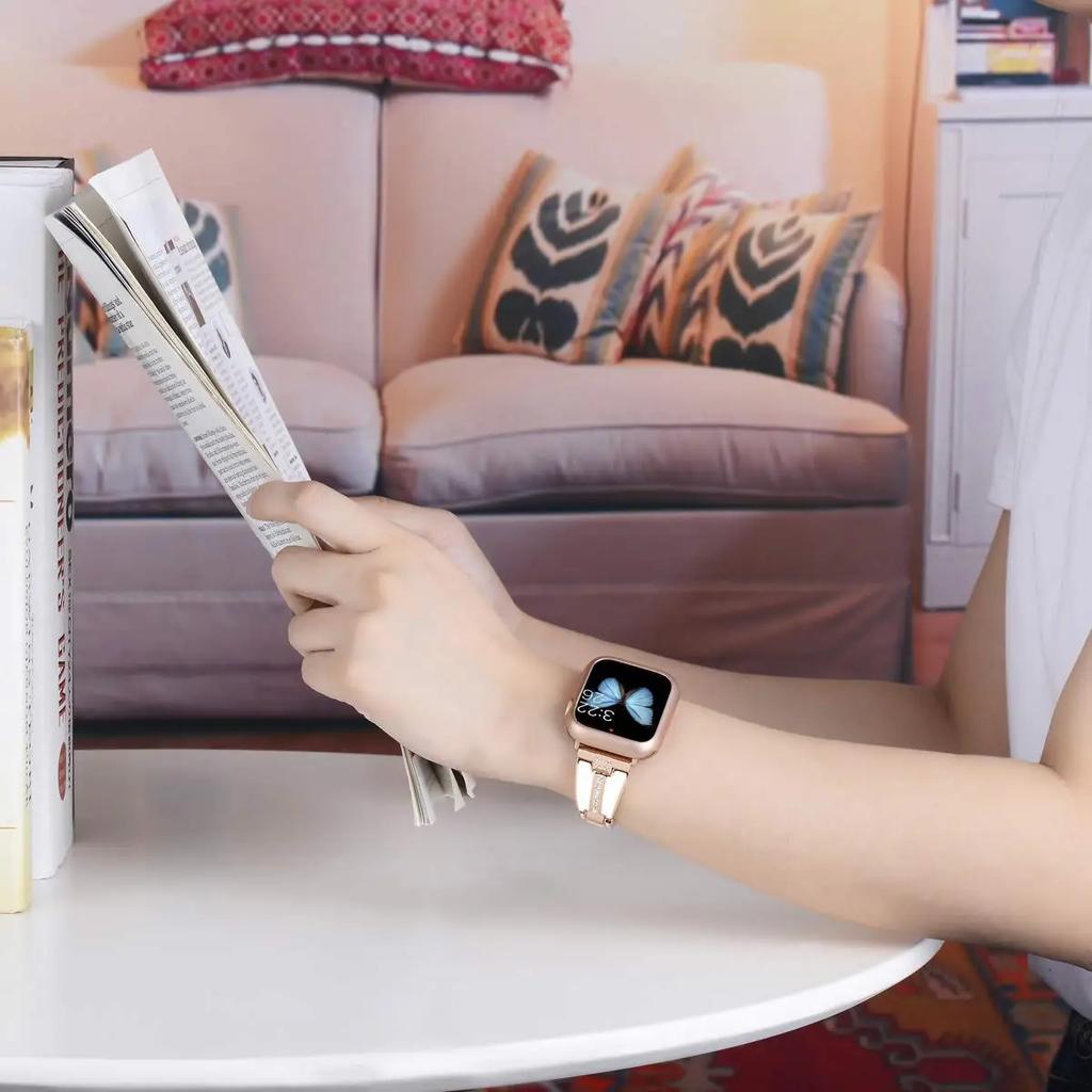 Resin+Metal Strap for Apple Watch 45mm 44mm 42mm 40mm 41mm 46mm 49mm Women Diamond Bracelet Iwatch Ultra 10 9 8 7 6 5 4 SE Band