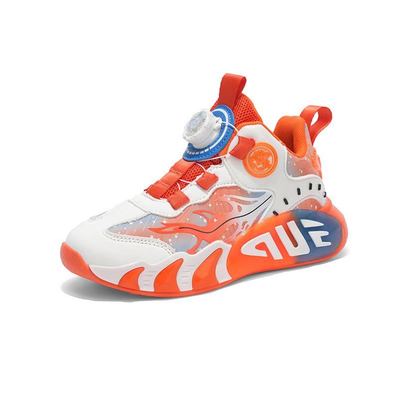 Kids' Waterproof Leather Sports Shoes: Lightweight Running & Basketball Sneakers with Rotary Button for Fall/Winter.