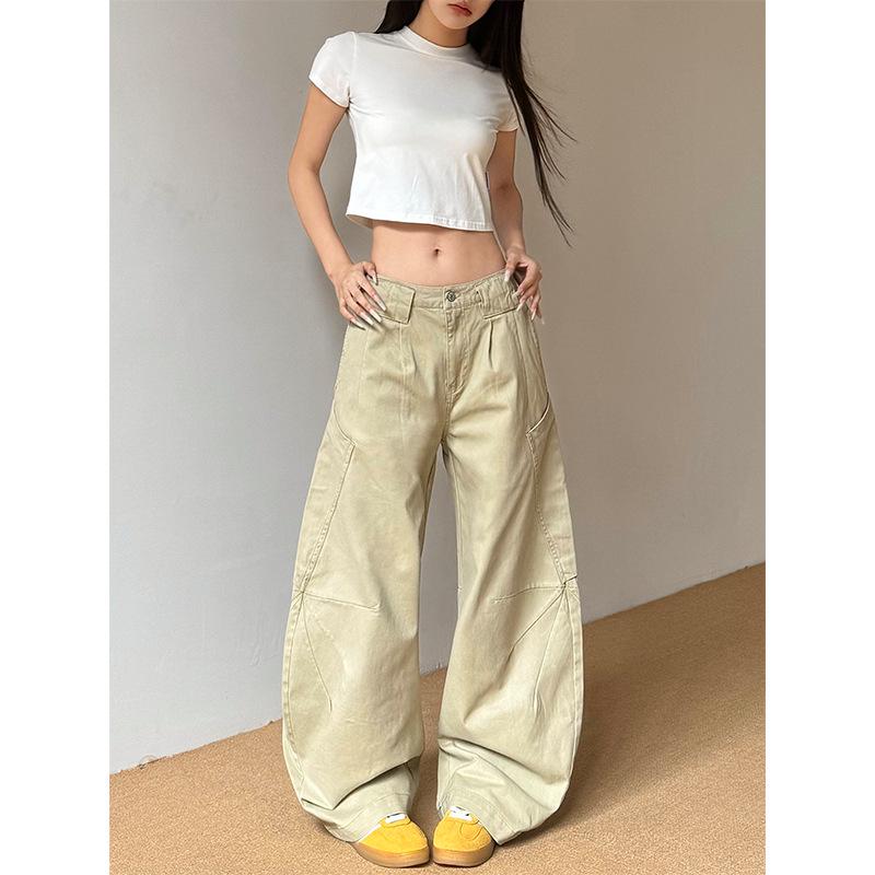 

Unisex Retro Deconstructed Wide-Leg Scimitar Cargo Pants - Casual, Loose Fit M хаки