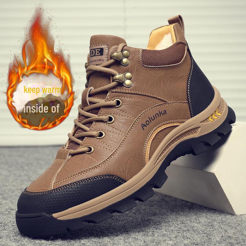 Men's Cotton and Wool Snow Boots - Non-Slip, Thickened, Warm Outdoor Winter Shoes