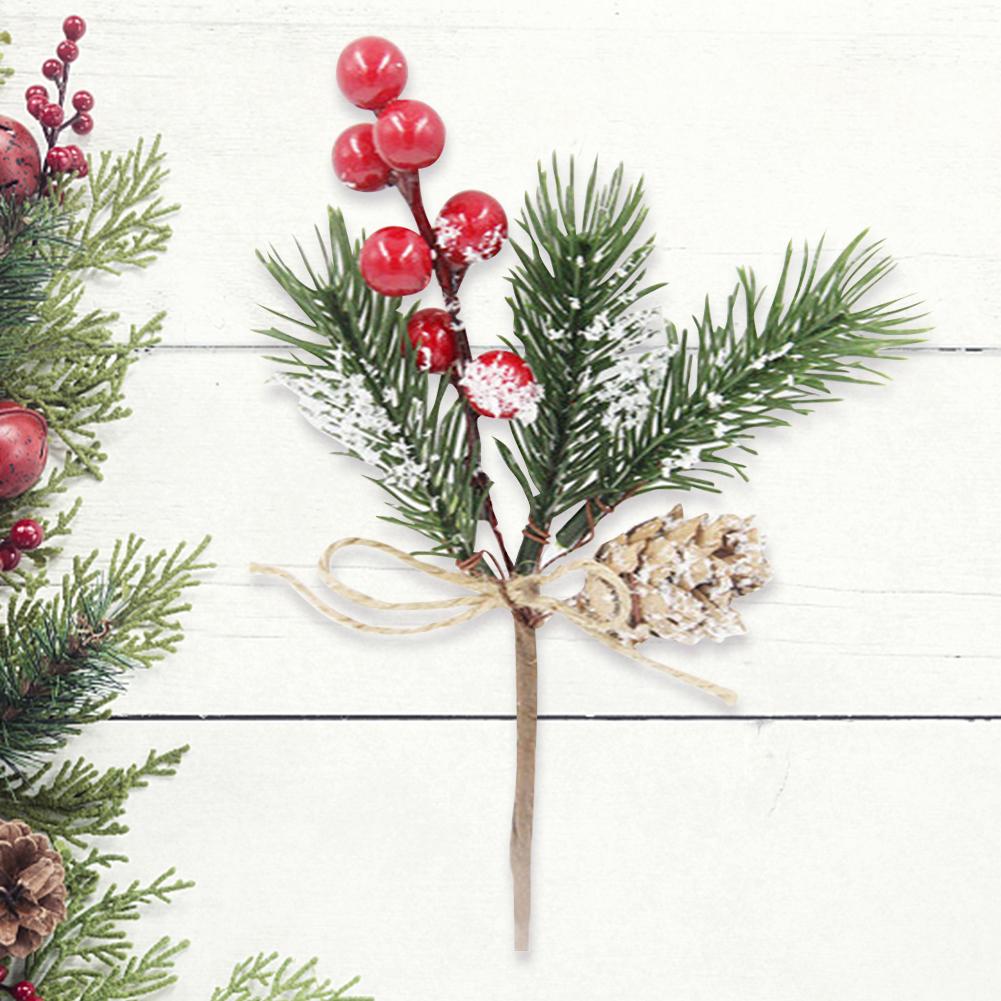 Künstlicher Weihnachtsschmuck aus Beeren, Tannenzapfen und künstlichem Frostzweig für Weihnachtsbaumkranz und Blumengesteck