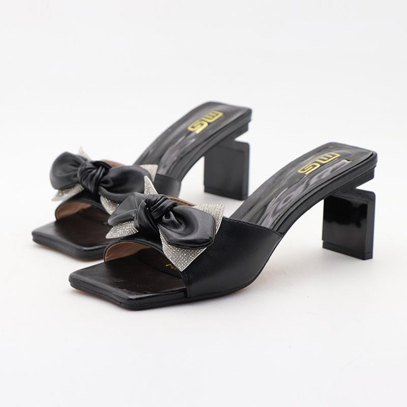 Fashion Shoes Slippers Soft Women Heels Glitter Slides Fashion Low Beige Heeled Sandals Pantofle Comfort High Jelly Summer Luxury Black
