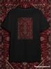 TeeSensation Black Crew Neck Short Sleeve T-Shirt with Dark Red Persian Carpet Pattern Print