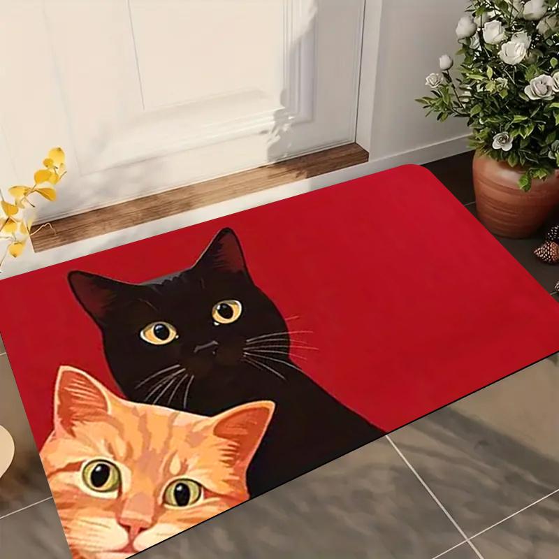 

Sister Cats Door Mat – Black & Orange Feline Pair Design, Cozy Minimalist Entryway Mat for Living Room, Bedroom 40x60cm16x24in