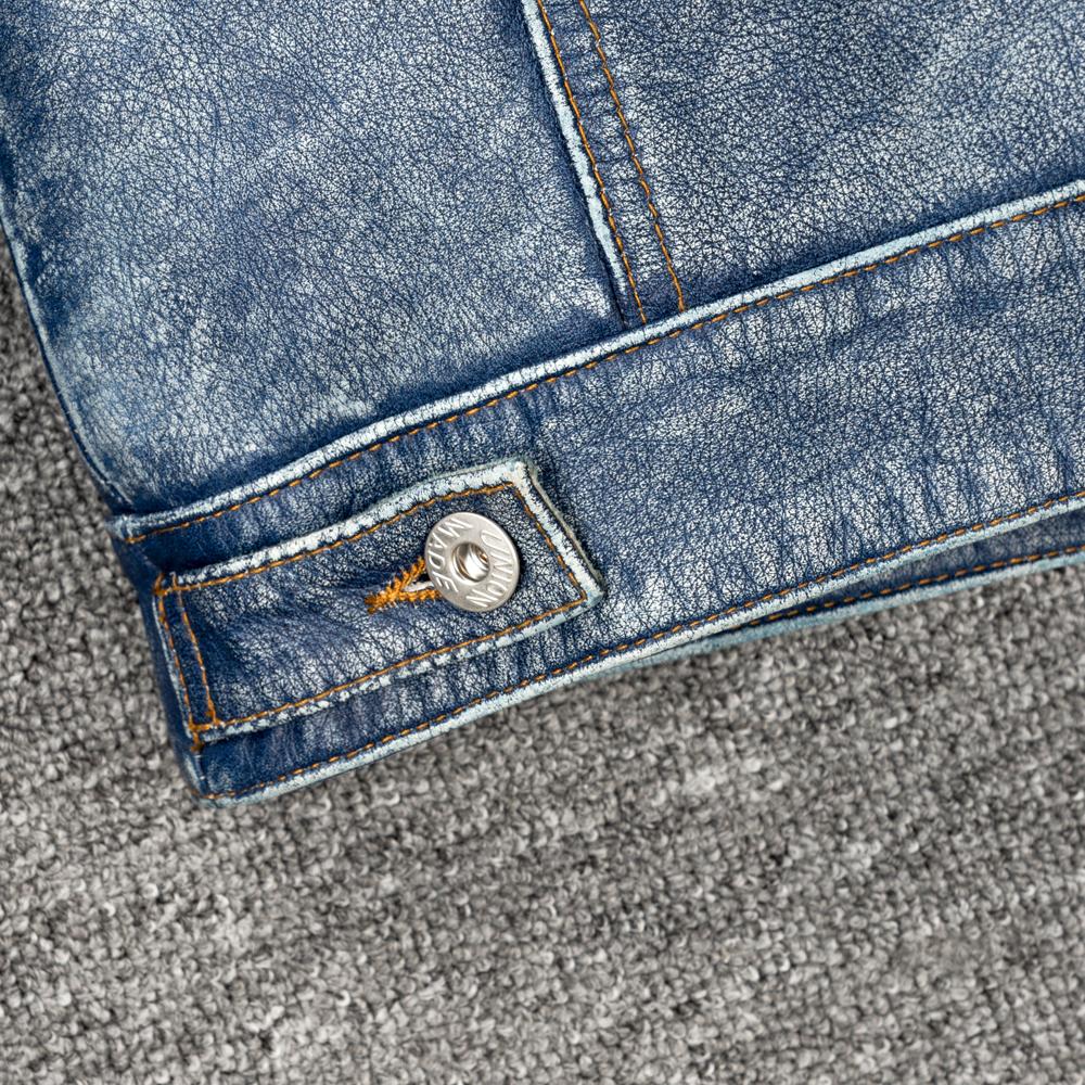 Vintage Blue Genuine Cow Men Leather Jacket  507 Style Slim Fit Coat Men's Leather Jackets Male Clothes Spring Autumn