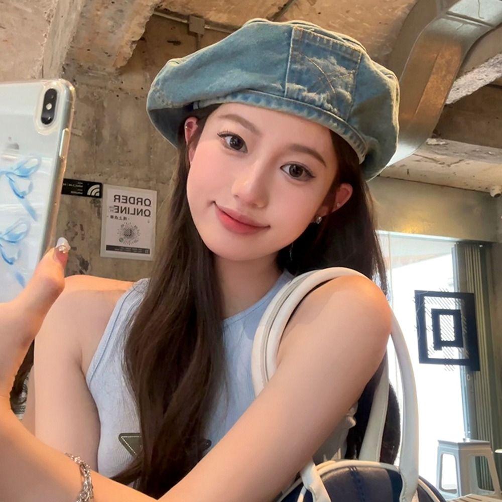 Warmth Denim Beret Newsboy Cap Octagonal Hat Retro Painter Hat Outdoor