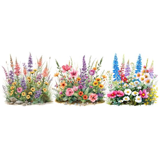 

3 Sheets Spring Wildflower Window Clings Colorful Flowers Grass Reusable Static Decals for Home School Office Glass Door Windows A