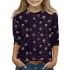 Christmas Day Print Tops For Youth Girls 5-16 Years Round Neck 3/4 Sleeves T-Shirts Trendy Tops Outfit Tees