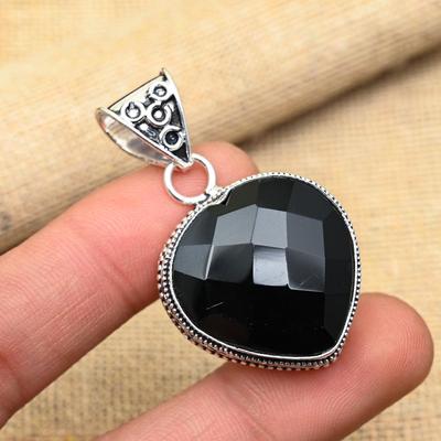 Splendido Ciondolo Gioiello in Spinello Nero Genuino Fatto a Mano Argento Sterling Massiccio 925 Per Lei