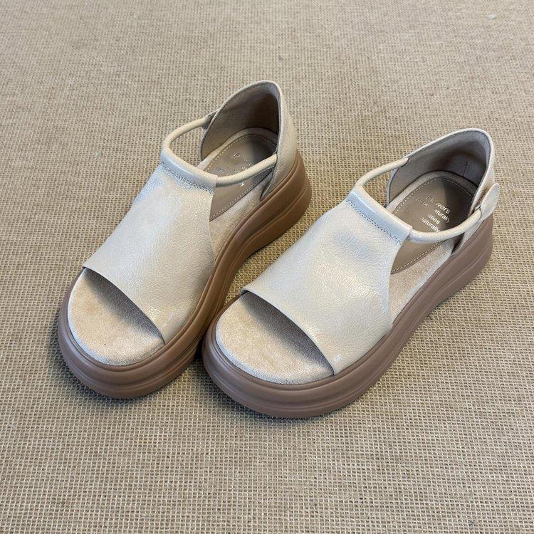 

Французские сандалии на платформе с открытым носком женские 2025 лето новые маленькая мягкая подошва простые повседневные модные римские сандалии 40 абрикосовый