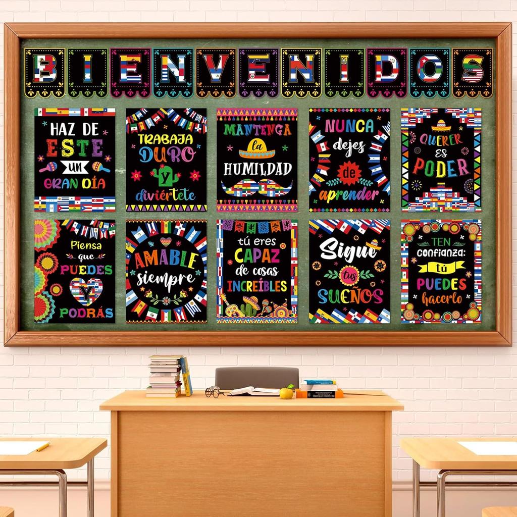 Outus 21 Pcs Hispanic Heritage Month Posters Spanish Bienvenidos Motivation Pirational Posters International World Flag Bulletin Board Decoration for
