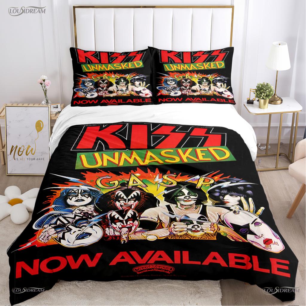 K-Kiss-Band Musik Paar Ganzjahres-Bettbezug Bettdecke Bettwäschesets Weicher Steppdeckenbezug und Kissenbezüge Einzel/Doppel/Queen/King