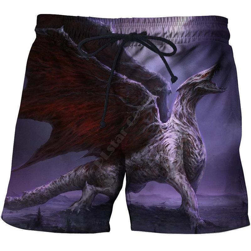 

Men s Summer Thin Korean Loose 3D Digital Dragon Print Beach Shorts S