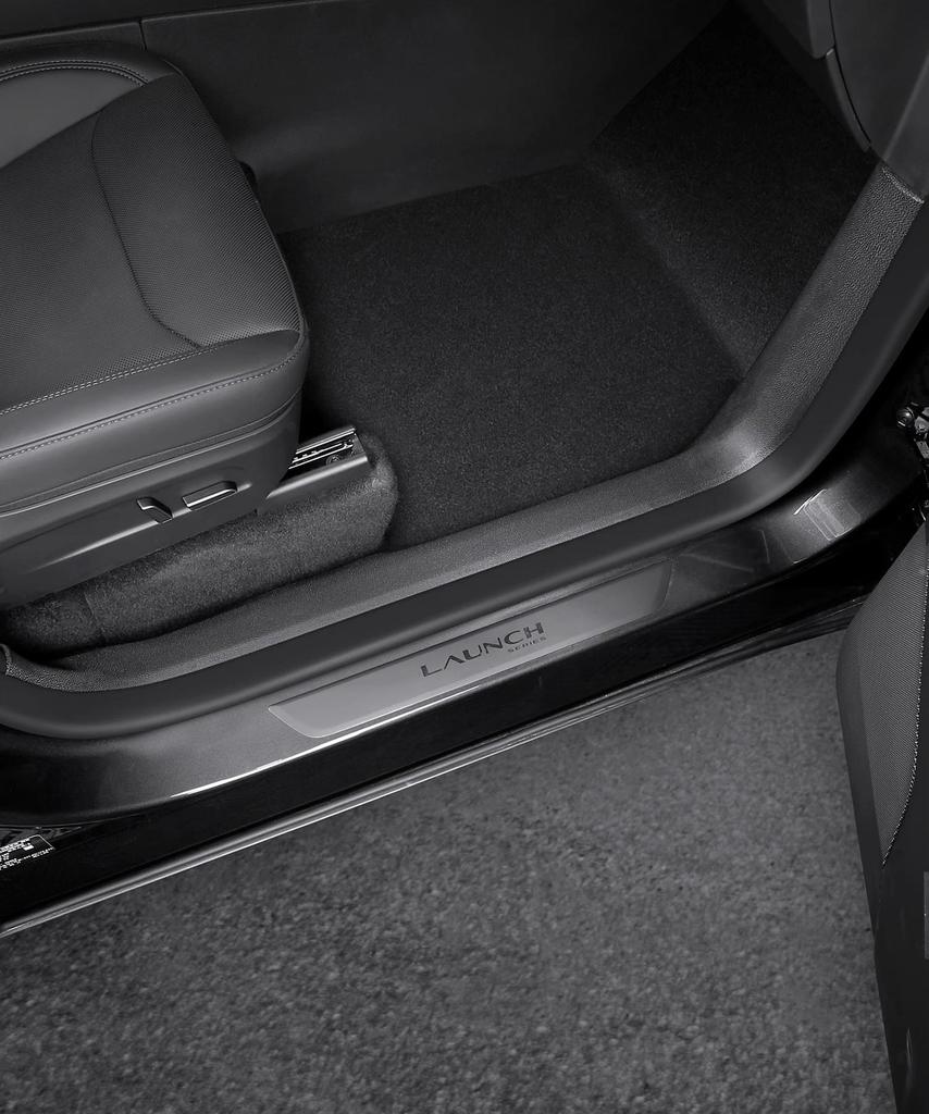 Tesla Model Y Molded Sill Strip with Built-in Under-Seat Corner Protectors - Anti-Kick Accessory.