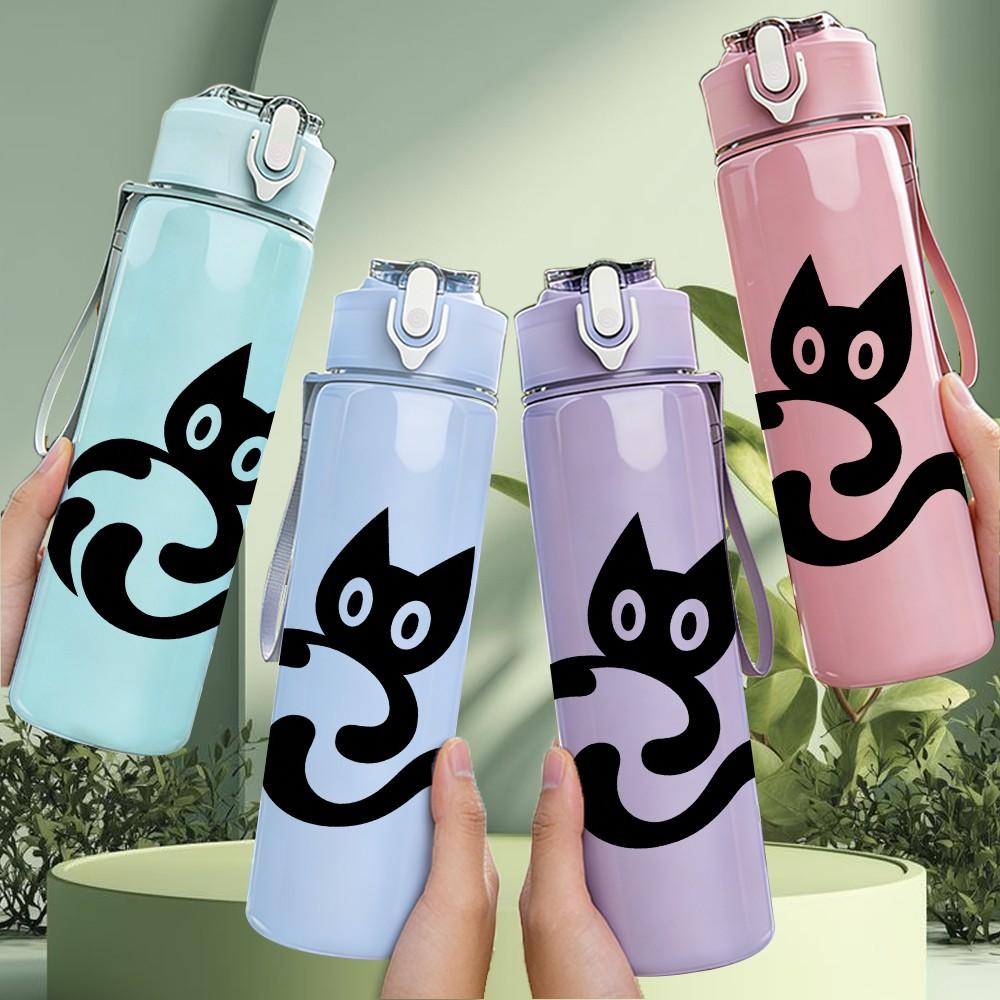 1PC Minimal Black Cat Line Drawing 750ml Color Plastic Sports Water Bottle Leakproof Flip Straw Lid Suitable for Sports Office Home Use