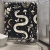 1Pc Serpentine Snake & Botanicals Digital Art Shower Curtain, Fantasy Style With Golden Patterns, Black Background, Polyester