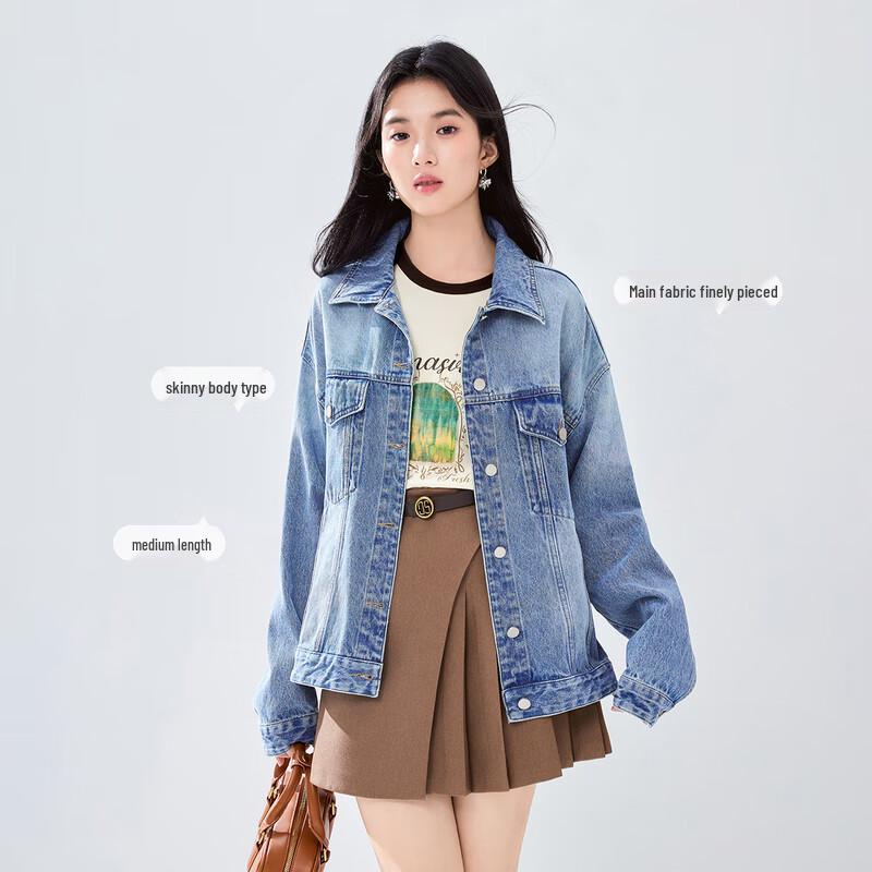 

Осенняя женская повседневная джинсовая куртка в стиле ретро XL