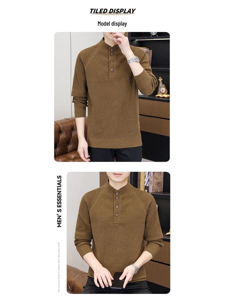 Men's Retro Half-High Collar Knit Sweater - Youthful College Style, Woolen Base Layer for Autumn/Winter