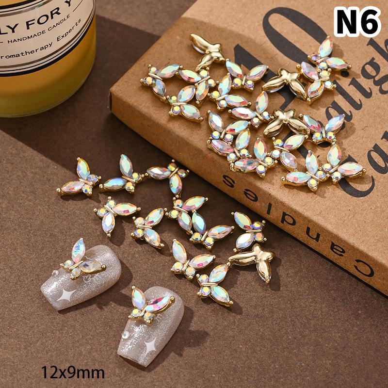 5Pcs Simulated Alloy Butterfly Nail Art Decorations Light Luxury Butterfly Glass Rhinestone Inlaid Nail Charms Accessories DIY
