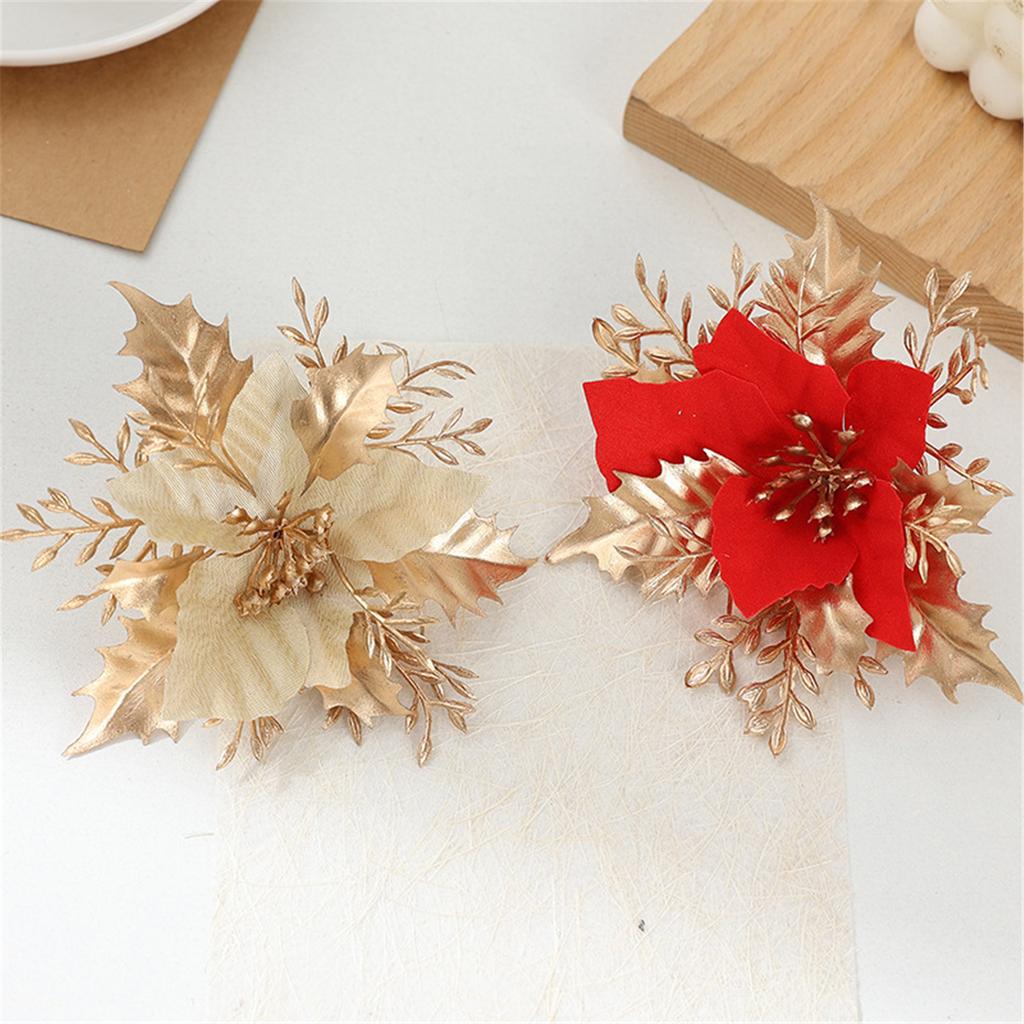 Christmas Tree Decoration Poinsettia Flower Artificial Christmas Flower for Wreath Home Holiday Party Decoration