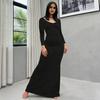 Long Sleeve Maxi Dress Fall Casual Long Dress Slim Crew Neck for Women Fit Bodycon Ruched Cocktail Party