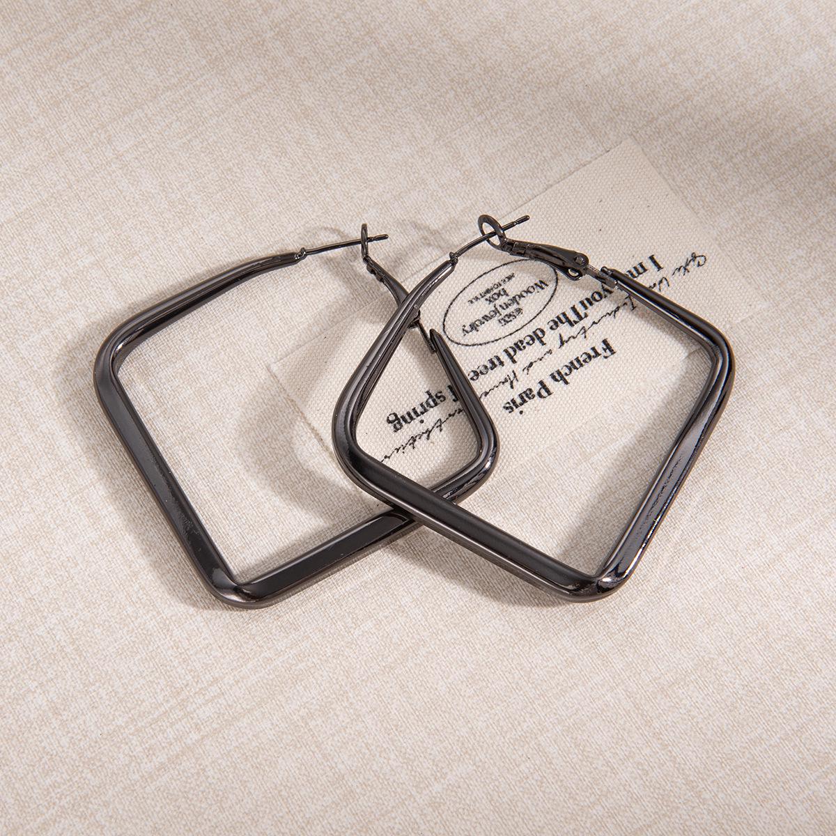 Geometric Hollow Square Earrings - Vintage Silver, Autumn/Winter Luxury, Versatile Fashion Hoops for Women