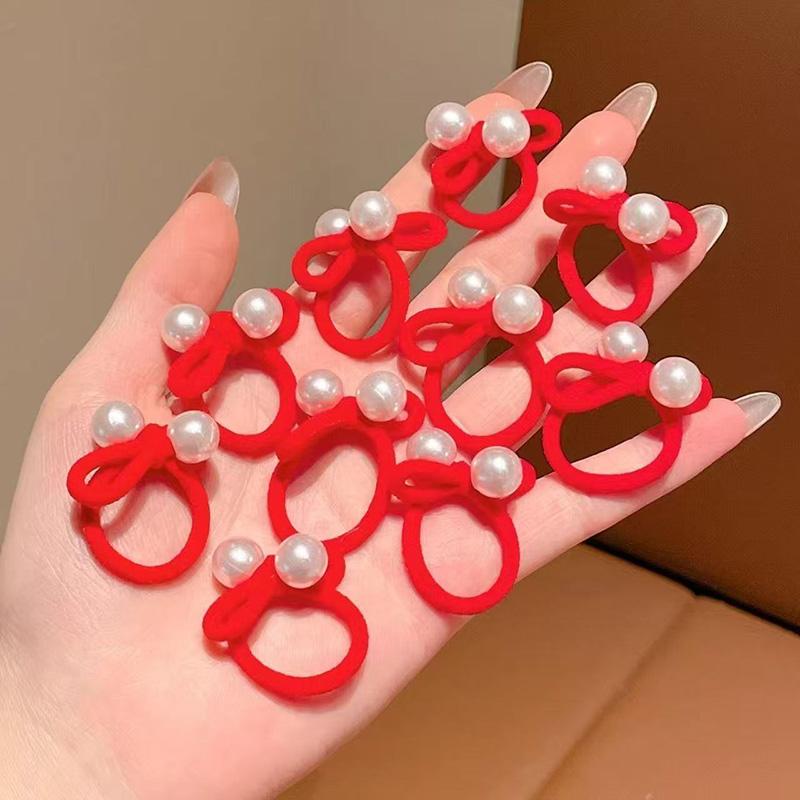 10 PCS Lovely Pearl Bow Girls Elastic Hair Bands Children Hair Accessories Hair Tie