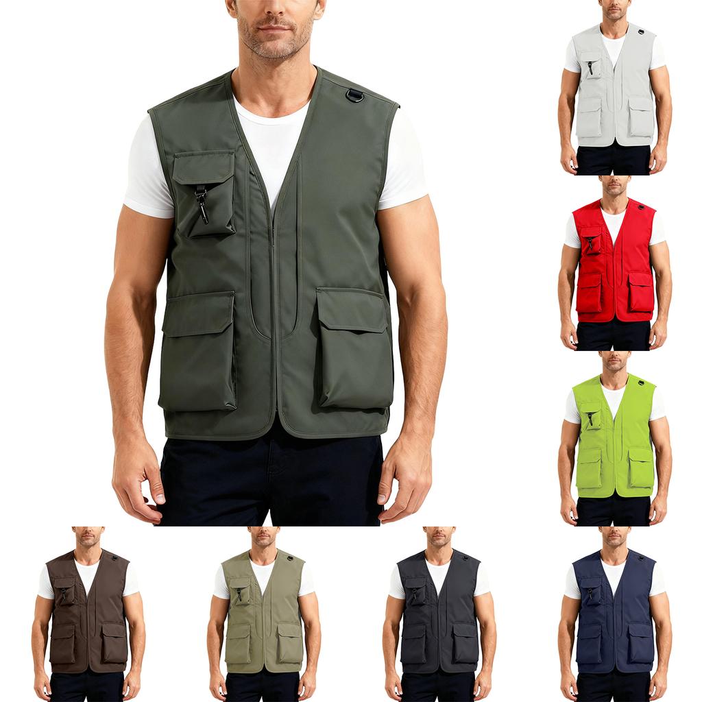 Men’s Outdoor Fishing Vest, Lightweight Sleeveless Utility Cargo Jacket For Hiking Hunting