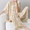 1011 new short-sleeved cotton and silk pajamas for women's summer thin printing loose and relaxed loungewear suit
