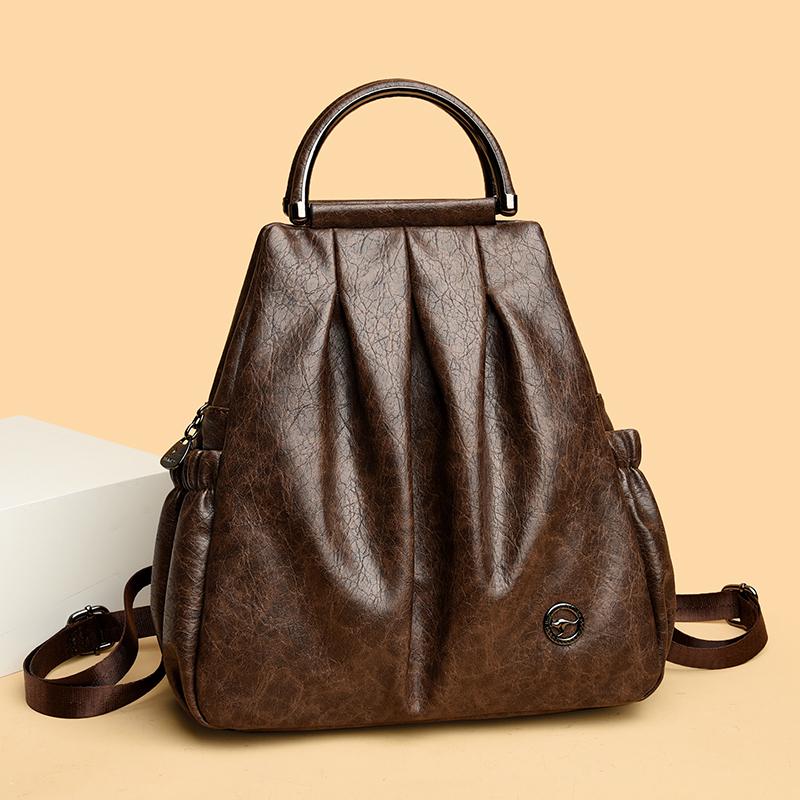 Zaino Stile Pelle Vintage con Manico Superiore e Spallacci Imbottiti