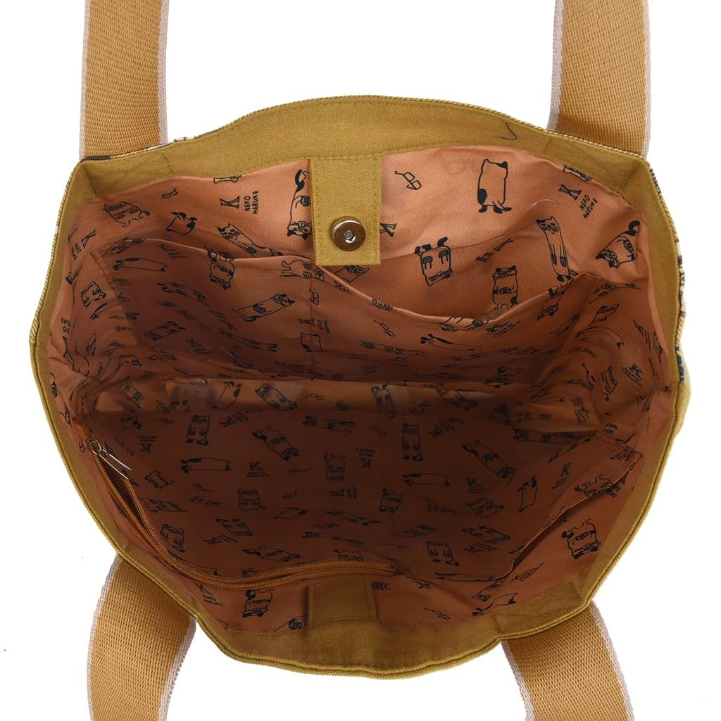 [Kusuguru Japan] Women's Cat Tote Bag, Mustard