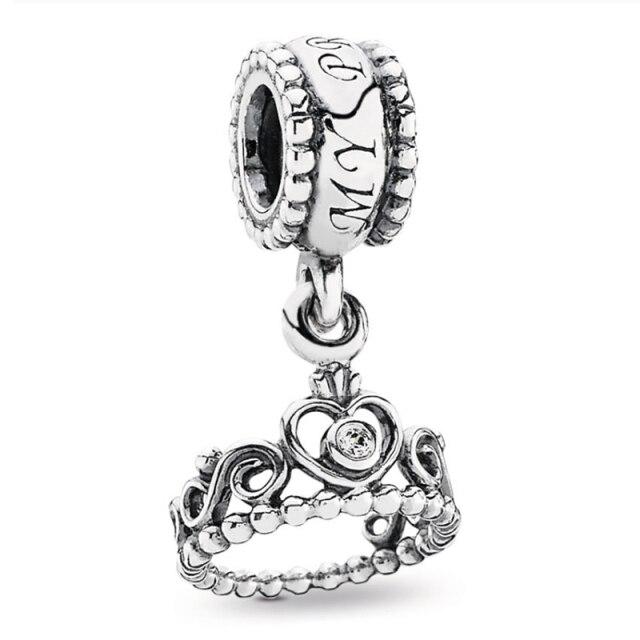 New Zircon Crown Pendant Bead Safety Chain Fit Original Fashion Charms Silver Color Bracelet Women Girl Jewelry Custom