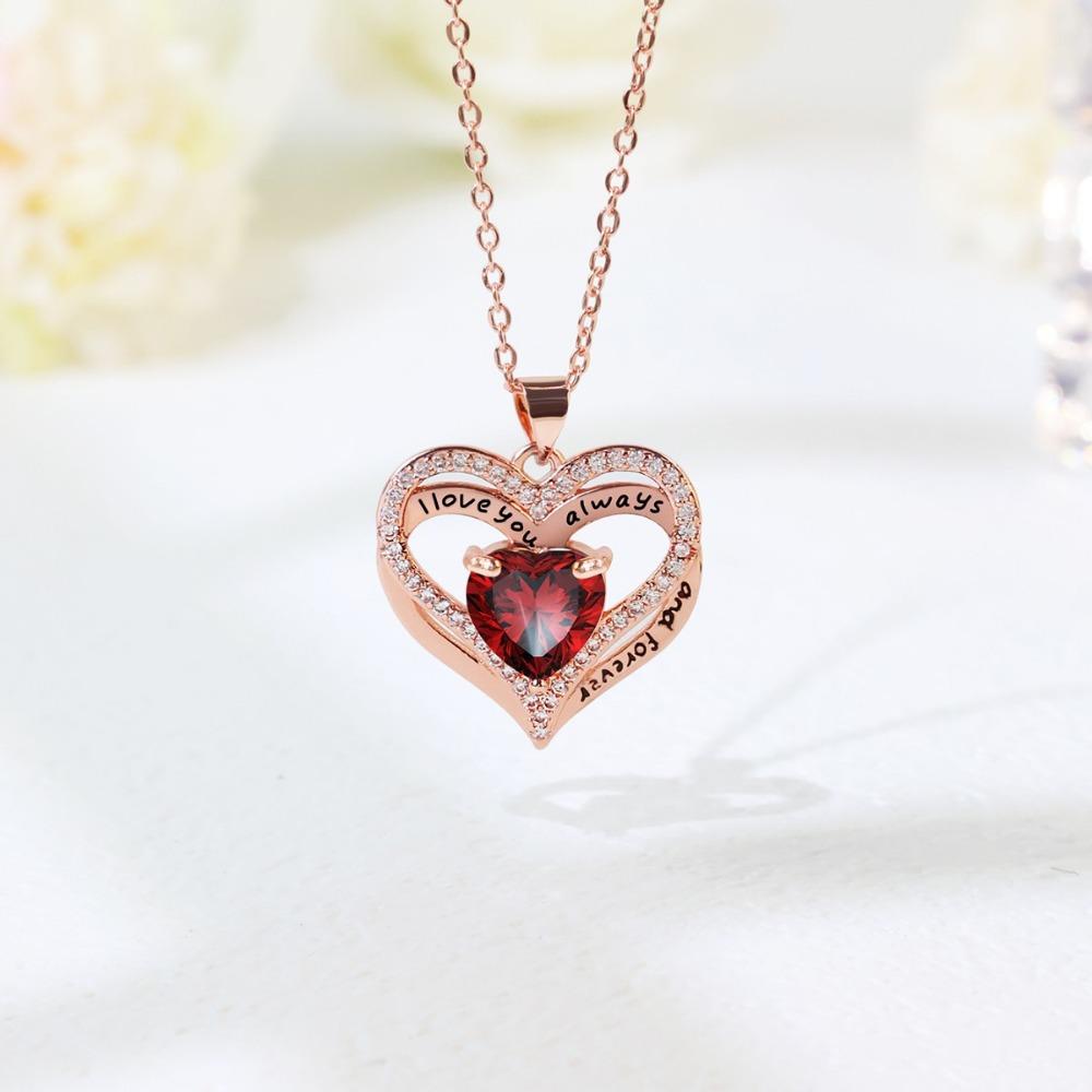 Heart Shaped Diamond Pendant Fashion Copper Plated Necklace Jewelry Accessories for Women
