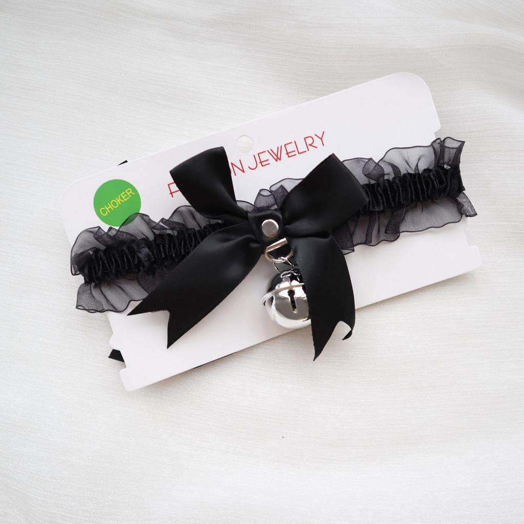Zabawny Choker z Koronkowym Wykończeniem, z Kokardką i Dzwoneczkiem