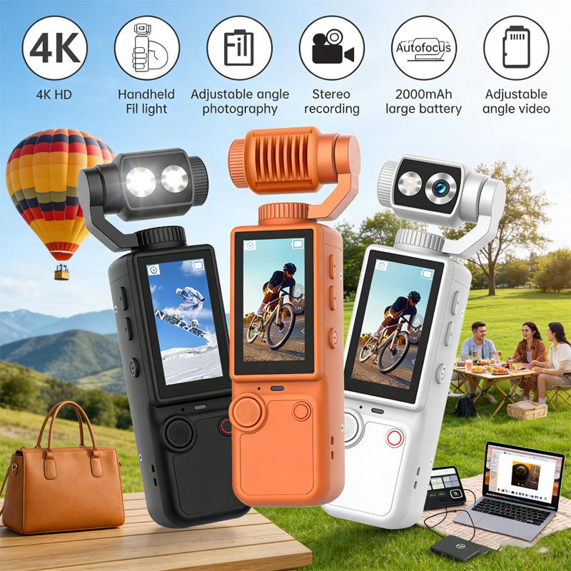 4K Handheld Sports Pocket Camera Display 180° Rotatable WiFi Wireless Video Recorder Built-in Fill Light Motion Camera 2000mAh