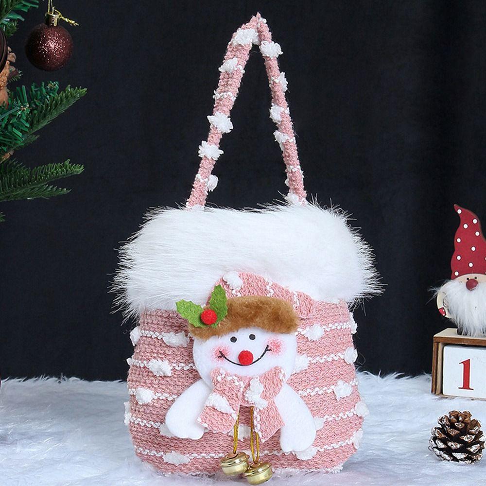 Bright Snowman Christmas Gift Bag Colorful Knitted Beautiful Knitted Gift Storage Bag Velvet Material Snowflake Design