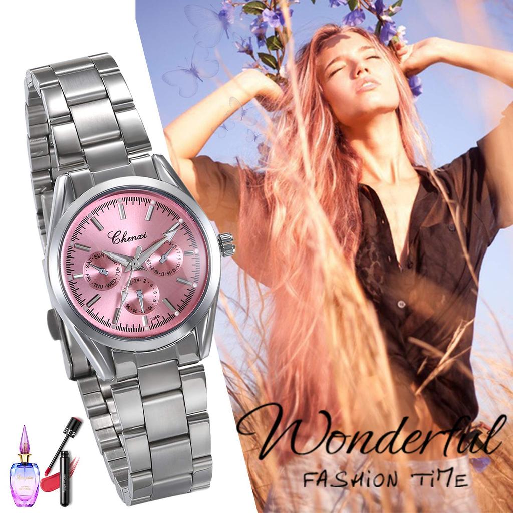 JewelryWe Stylish Waterproof Analog Watch with Stainless Steel Popular Pink Women's Strap, Brand,