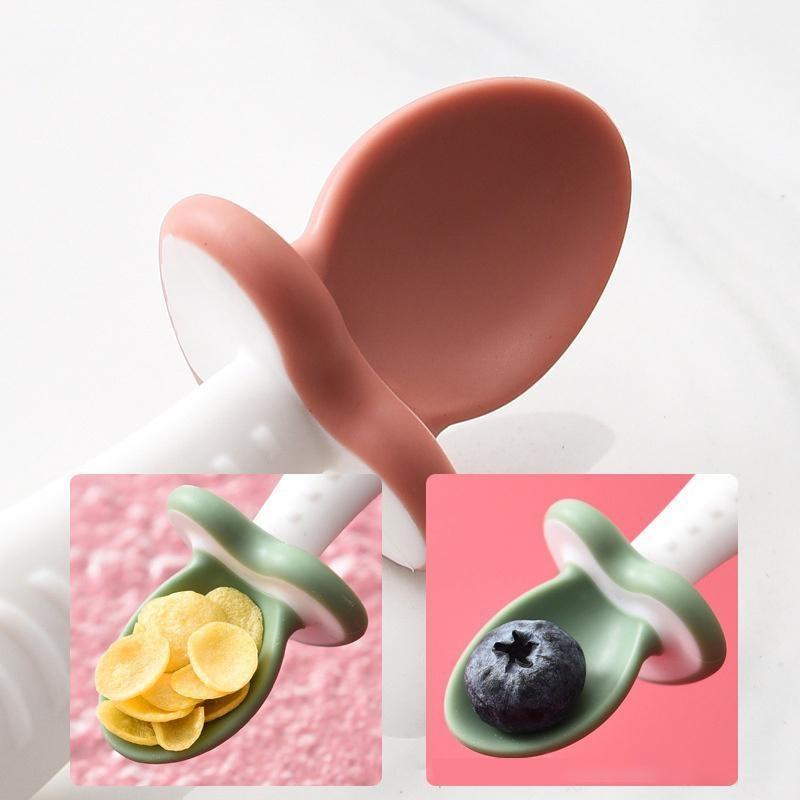 Baby Spoon Fork Silicone Children's Cutlery Set Feeding Baby Tableware Learn Spoon Set Short Easy Spoon