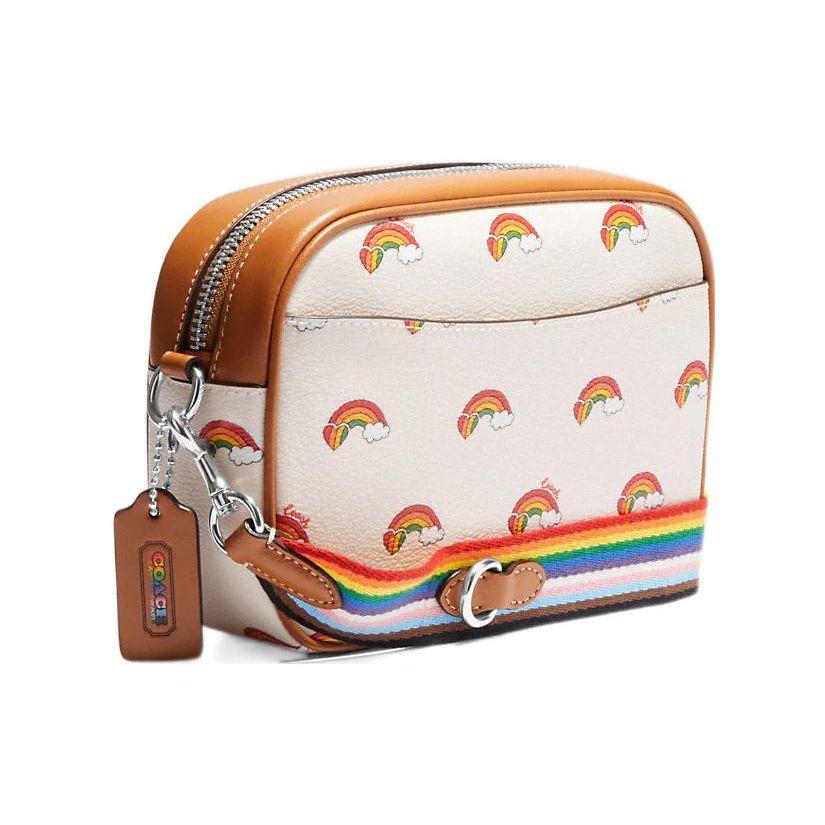 Coach Jamie 19 Silver Metal Logo Rainbow Print Coated Canvas And Leather Camera Bag Women Shoulder Bag Beige Brown CJ647-SVCAH