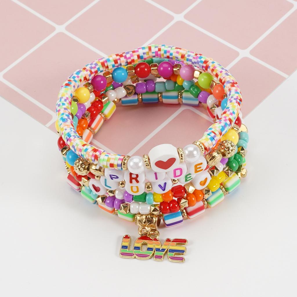 LGBT Pride Bracelet for Bisexual Lesbian Gay Allies Love Wins Rainbow Beaded Clay Elastic Stackable Stretch Bracelets